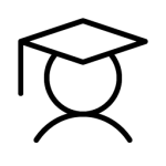 Line icon of a person with a graduation cap, symbolizing education and achievement in Santa Cruz.